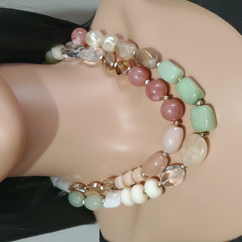 LOFT Double Strand Pastel Mixed Media Beads Necklace - Picture 2 of 7